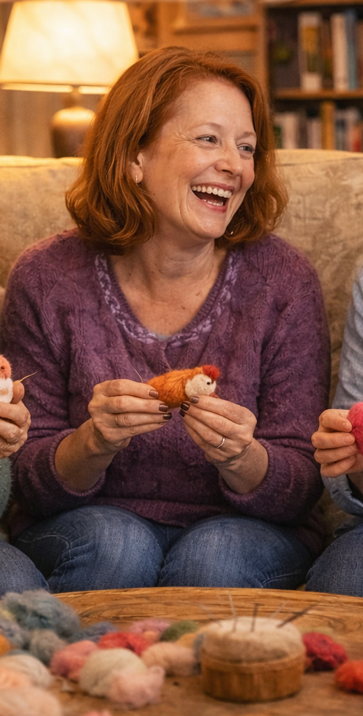 Center participant smiling during a felt class session.