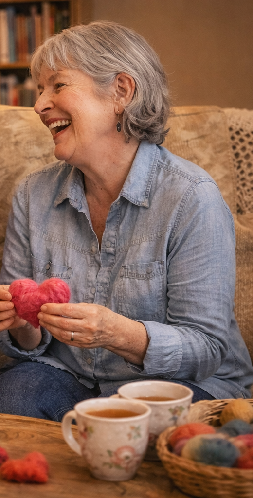 Right participant smiling during a felt class session.
