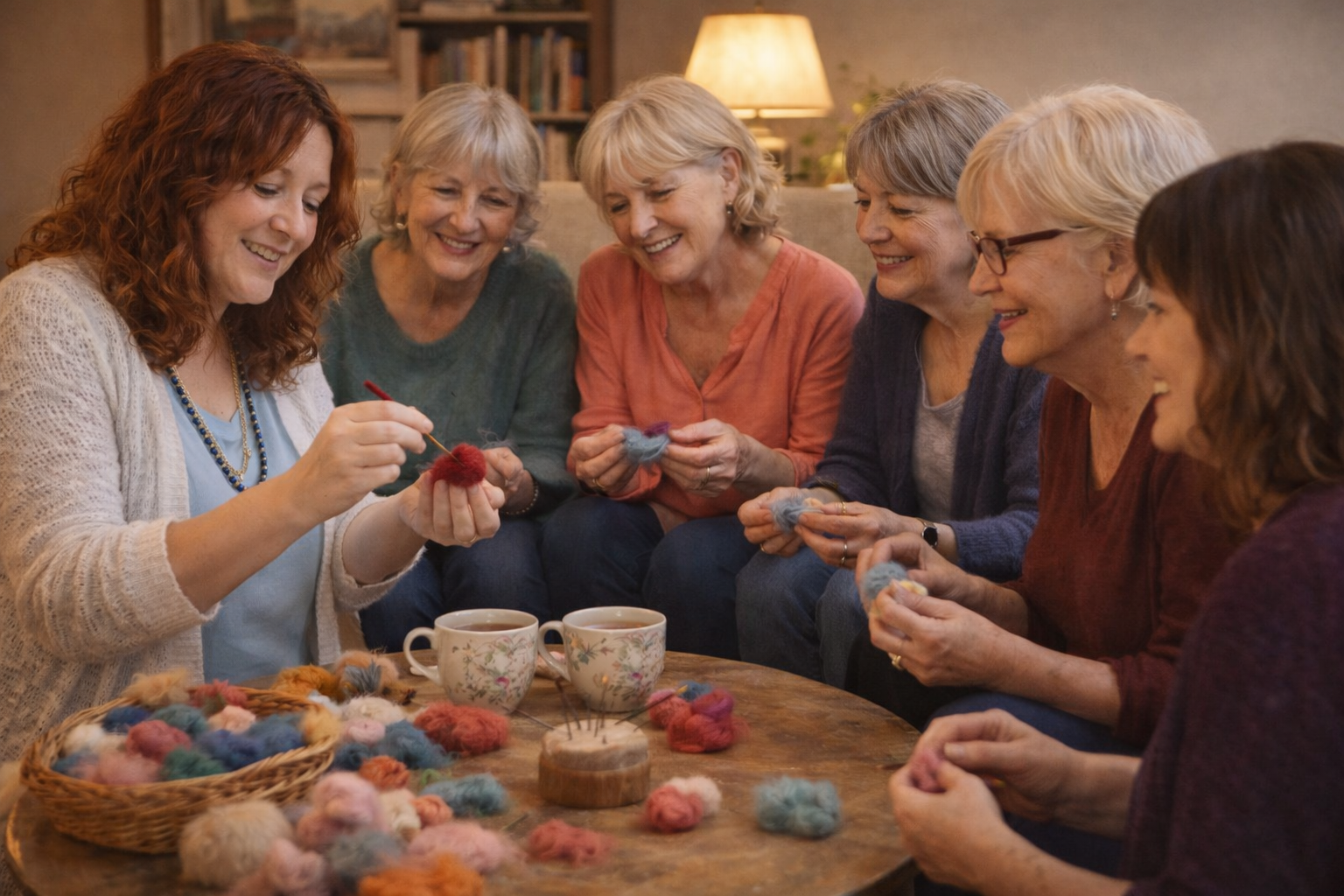 Felting instructor teaching during a class session.